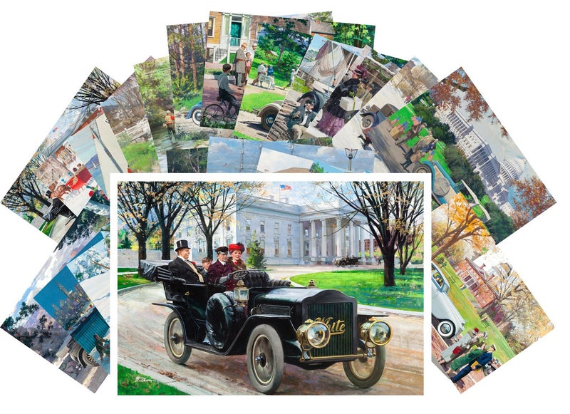 PIXILUV Vintage PostCards 24 pcs Classic Cars Vintage Ads Posters Advert American European - Image 1
